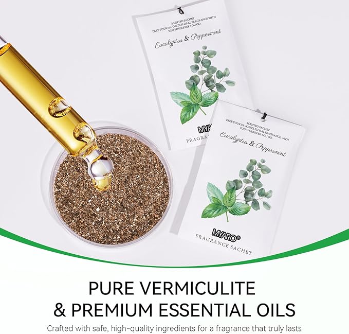 MYARO 12 Packs Eucalyptus Mint Scented Sachets for Drawer and Closet, Long-Lasting Closet Sachet Bags Drawer Deodorizers Fresh Scents, Home Fragrance Air Freshener