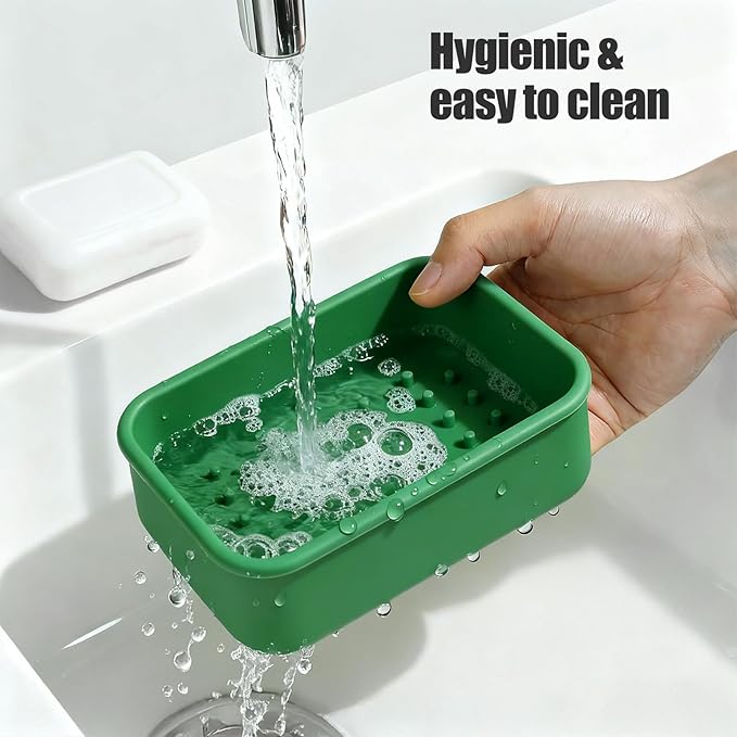 OTHIX Extra Large Silicone Leak Proof Travel Soap Case - Compatible with 10 oz Duke Cannon or Shampoo & Conditioner Bar Set | for Extended Trips, Outdoor Adventures, or Truck Drivers (Green)