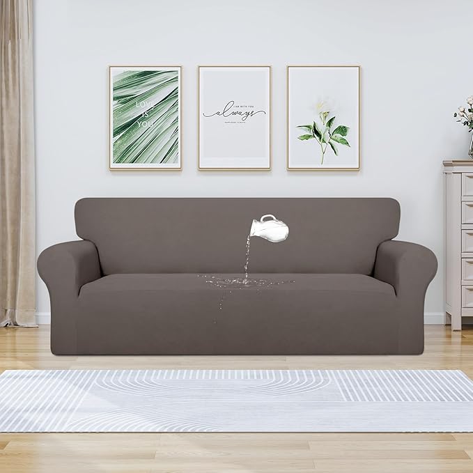 PureFit 100% Dual Waterproof Couch Cover Slipcovers for Couches and Sofas - Stretch Non Slip Fleece Sofa Covers Washable, Leakproof Furniture Protector for Kids, Pets, Dog (Sofa, Taupe)