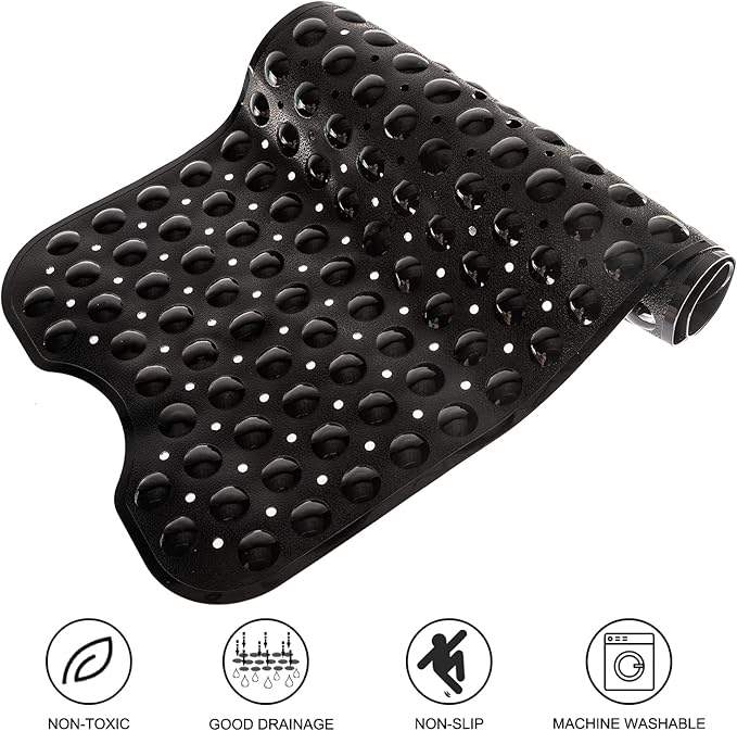 Bathtub Mats for Shower Tub, Extra Long Non-Slip 39 x 16 Inch Bath Mat with Drain Holes and Suction Cups, BathMat for Bathroom with Machine Washable (Opaque Black)