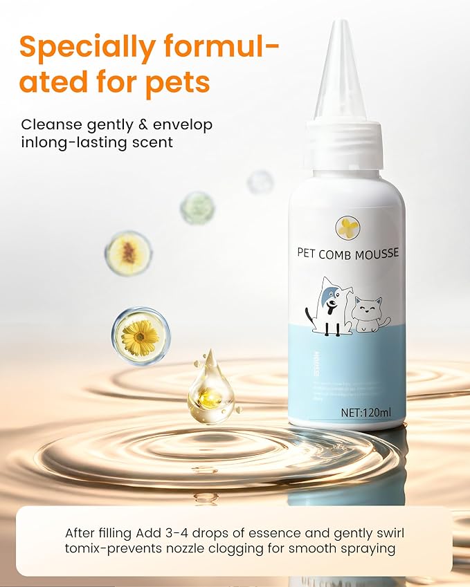 Cat Steam Brush with Waterless Shampoo, 3-in-1 Pet Steam Brush for Dog, Self Cleaning Pet Spray Hair Removal Comb for Long Haired Pets, Cool Mist Only