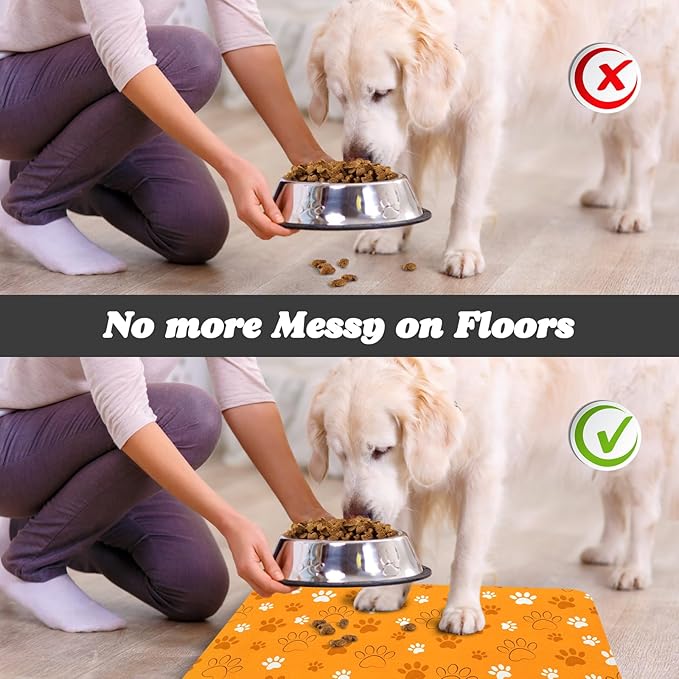 Dog Food Mat, Absorbent Water Bowl Mats Cat Pet Feeding Placemats Orange 24 * 32 inch