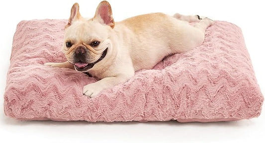 EHEYCIGA Washable Medium Dog Bed for Crate 29x21 Inch, Reversible Kennel Pad for Dogs Weight Up to 35 lbs, Plush and Comfy Pet Sleeping Mat, Pink