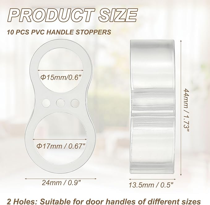 PATIKIL 10pcs Door Handle Stopper, 15/17mm Hole Door Knob Stoppers Wall Protector Bumpers Reusable PVC Plastic Silicone for Home Cabinets Lever Buffer Shield, Transparent(Double Holes)