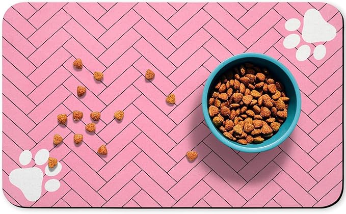 Dog Food Mats,Cat Absorbent Water Bowl Feeding Mats Pet Placemats for Food and Water Pink Wood 12 * 20 inch