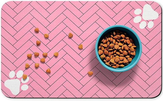 Dog Food Mats,Cat Absorbent Water Bowl Feeding Mats Pet Placemats for Food and Water Pink Wood 16 * 24 inch