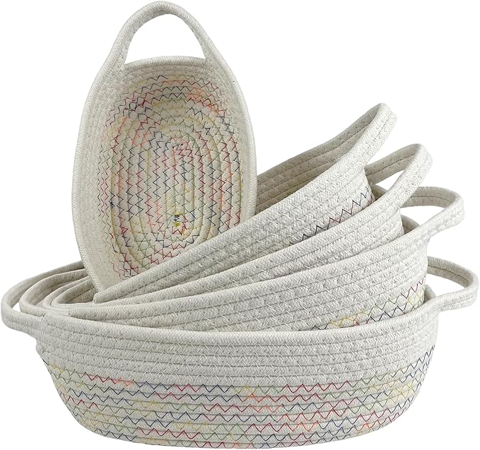 5-Piece Woven Rope Storage Basket Set - Sturdy Cotton Organizer Bins for Shelves, Pantry, Bathroom, Nursery & Bedroom Decor (MUTIL)