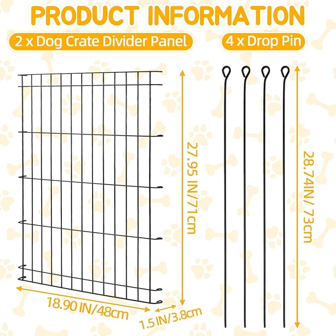 Dog Crate Divider Panel 2 Pack, 28" H Metal Kennel Divider, Adjustable 18.9"-38.2" Width, Fits 42"-48" Wire Dog Crates, Tool-Free Install for Puppy Training & Anxiety Relief (Crate Not Included)