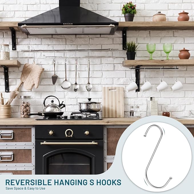 RELBRO Large S Hooks, 6 Inch Metal Hanging Plants Hooks, Reversible, Heavy Duty, Silver, 12 Pcs