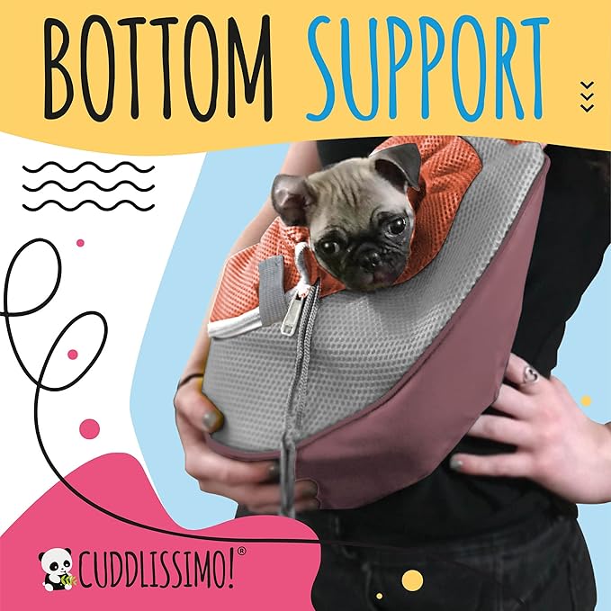 Cuddlissimo! Pet Sling Carrier - Carefully Sized for Teacup & Toy Breed Puppies & Cats (Under 6lb) - Soft Pouch for Small Dogs, Yorkies, Chihuahuas - Ideal for Hands-Free Travel & Walks (Red)