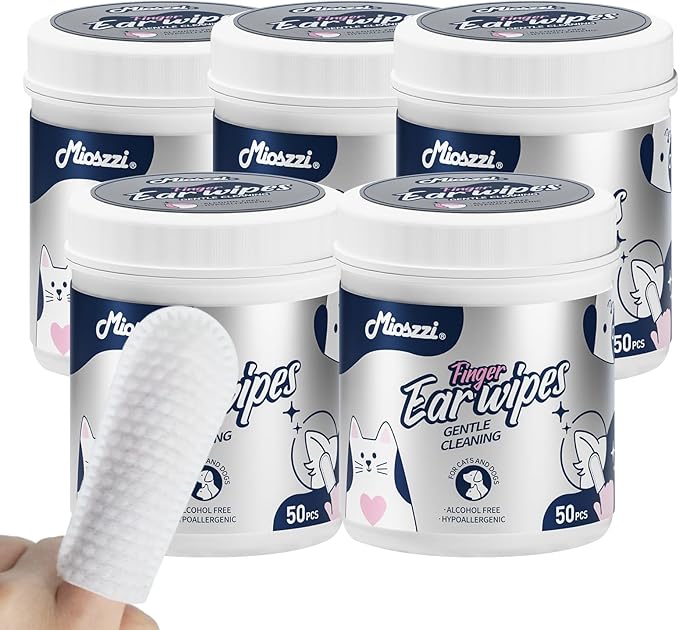 MIOSSZI 250ct Dog Ear Cleaner - Finger Wipes for Dogs & Cats Ear Wipes for Itch Relief Remove Wax & Odor, Dog Teeth Cleaning Wipes-Dog Ear Finger Wipes