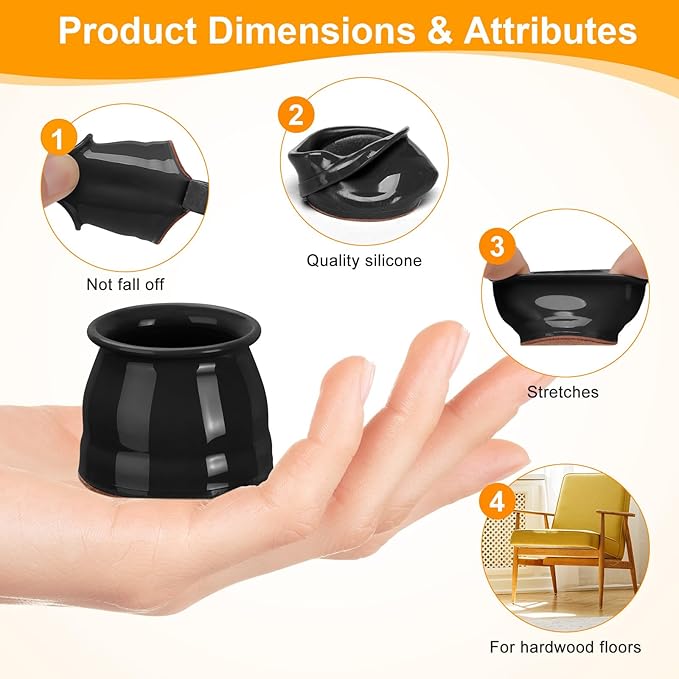 CHUNZEXI 24 Pack Chair Leg Floor Protectors for Hardwood Floors, Silicone Felt Covers Pads Caps, Protect Wood Furniture Feet Floors Noise Reduce and Scratch (Universal Small & Black)
