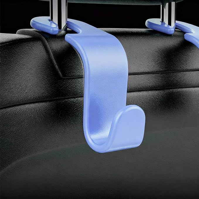 ANULEYO 4 car Hooks for headrests, PE Material seat Back Hooks and Phone Holder, Double Headed Pillow, Wallet Storage, Handbags, Bags (Blue)