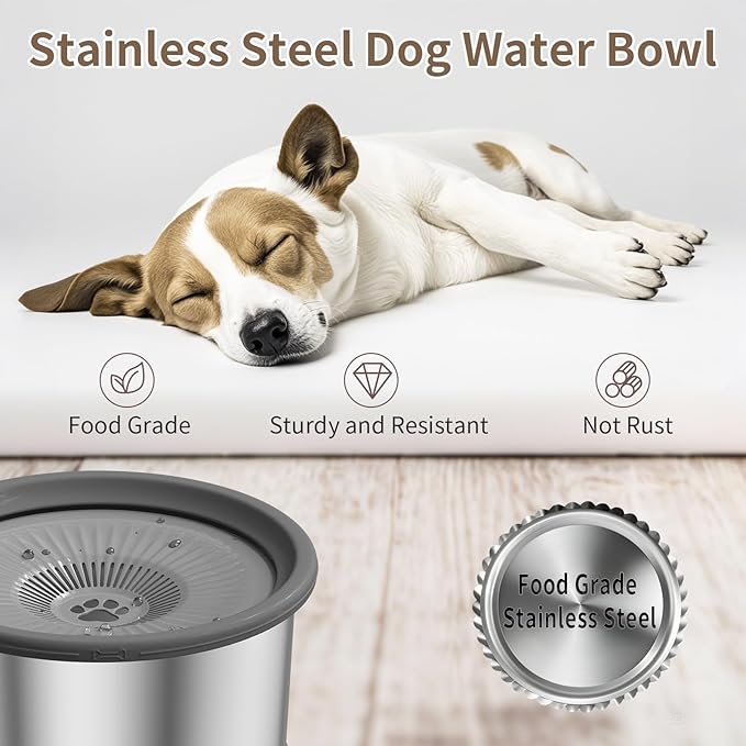 6.5L Dog Water Bowl No Spill 1.6 Gallon Stainless Steel Water Bowl for Dogs 220oz Large Capacity No Splash Slow Drinking Feeder with Anti-Slip Mat for Messy Drinkers