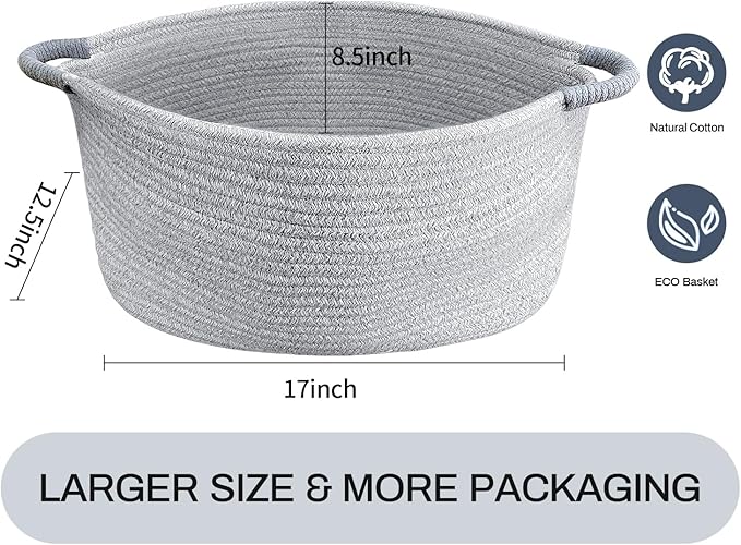 Medium Rope Basket with Handles, Medium Bohe Storage Basket, 17 "L x 12.5" W x 8.5 "H, Home Decor Organizer for Towels,toys, Books & Magazines