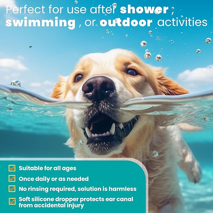 Dog Ear Cleaner, Dog Ear Care Liquid, Dog and Cat Ear Cleaner to Eliminates Ear Odour, Dirt and Debris Pet Ear Cleaner Solution,Remove Wax, Dirt & Stop Smelly, Itchy, Non-Irritating, 4 Fl oz