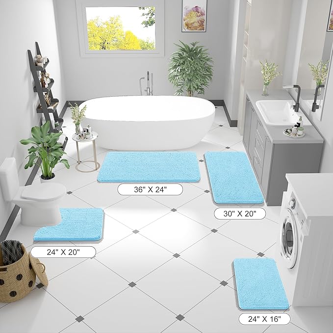 OLANLY Toilet Rugs U-Shaped 24x20, Extra Soft Absorbent Chenille Contour Bathroom Rugs for Toilet, Dry Quickly, Machine Washable, Non-Slip Bath Mat, Sky Blue