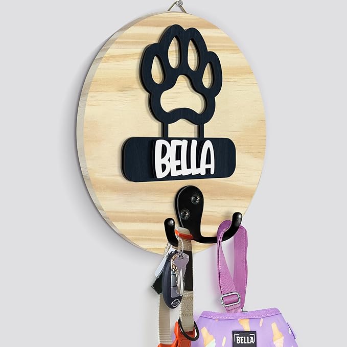 VINARTSVN Dog Leash Holder Wall Mount, Personalized Pet Harness Hanger Paw Print Hook, Hook for Dog, Cat, Key Rack Wall Organizer, Cat Collar Organizer for Entryway, Memorial Gifts for Pet Lover