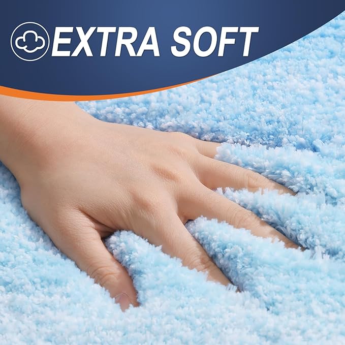 OLANLY Bathroom Rugs Mat 47x24, Extra Soft Absorbent Microfiber Bath Rugs, Rubber Backing, Quick Dry, Machine Washable Bath Mats for Bathroom Floor, Tub and Shower, Home Decor Accessories, Sky Blue
