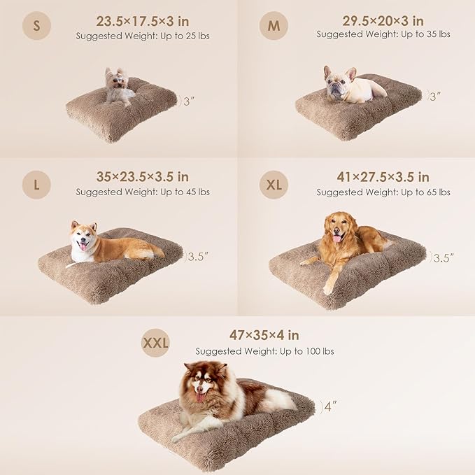 EHEYCIGA Fluffy Dog Crate Bed for Small Dogs, Plush Faux Fur Crate Pad, Calming Anti Anxiety Small Dog Bed, Washable Soft Warm Mat with Non-Slip Bottom, Camel