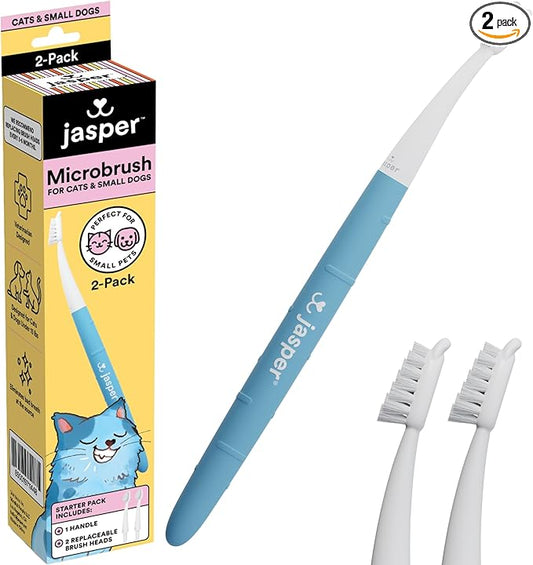 Jasper Microbrush Vet Approved Cat Toothbrush, Soft-Bristled Toothbrush Kit for Felines & Small Dogs, Non-Slip Handle with 2 Replaceable Tooth Brush Heads, Use with Cat Toothpaste
