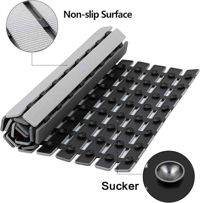 Shower Mat Non Slip Bathtub Mat with Suction Cups and Drain Holes 27.5 x15.7 Inch Bath Mat for Tub & Shower.Easy Dry,Easy to Cut,Eco-Friendly