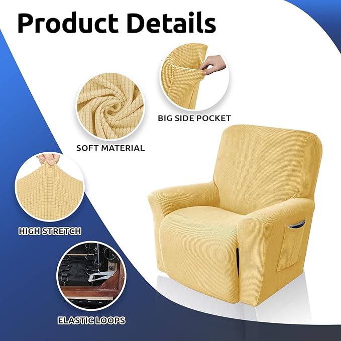 KEKUOU Recliner Chair Covers Lazy Boy Recliner Covers Stretch Couch Cover Slipcovers 1 Piece Furniture Protector with Elastic Bottom for Dog,Kids.(Recliner, Champagne)