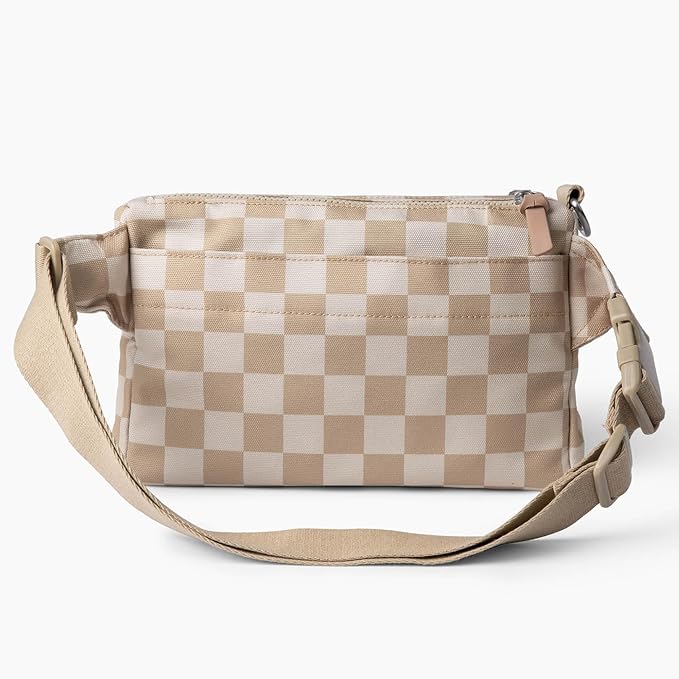 Cleverpup, Dog Walk & Train Sling Bag - Hands-Free 2-In-1 Treat Pouch, Poop Bag Holder, Clicker, Phone Pocket - Crossbody/Fanny Pack, Adjustable Strap - Checkerboard