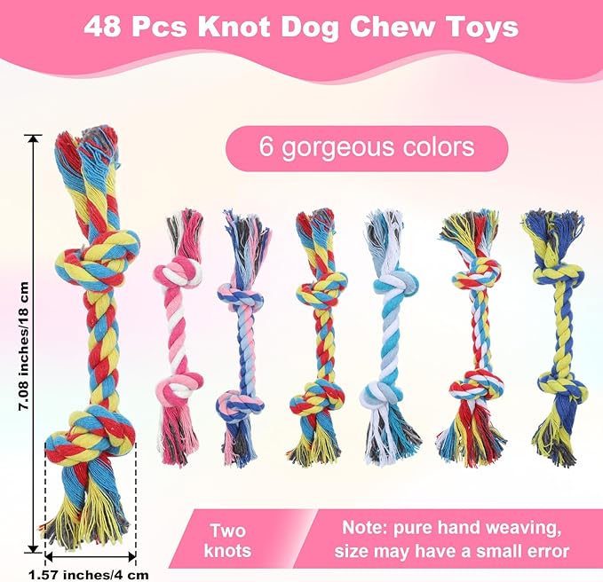 48 PCS Puppy Chew Toy Dog Rope Toys Cotton Knot Teething Toy Tug of War Dog Interactive Toys Multi Color for Small and Medium Dogs Newborn Pet Boredom Teeth Cleaning