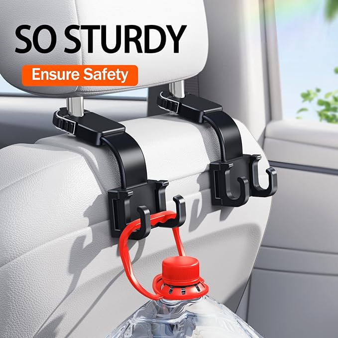OATSBASF Adjustable Car Seat Headrest Hook, Folding Storage Headrest Hanger, Car Seat Holder Organizer for Purses, Bags, Cloths, Car Water Bottle Hooks Car Seat Assecories-1 Pack, G116, Black