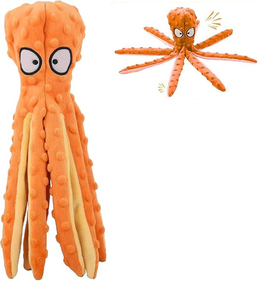 Orange Octopus Dog Toy – Squeaky & Crinkle Plush – Durable No Stuffing Chew Toy for Small Medium Large Dogs Puppies & Seniors – Interactive Safe Soft Toy for Tug Fetch Play – Tail Town