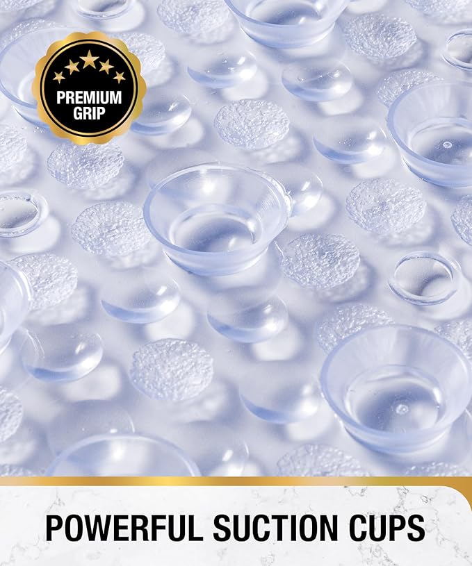 HITSLAM Bathtub Mat Non Slip, 35x16 Inch Bubble Oval Bath Tub Mat for Bathroom, Machine Washable Shower Mat with Suction Cups and Drain Holes, Clear