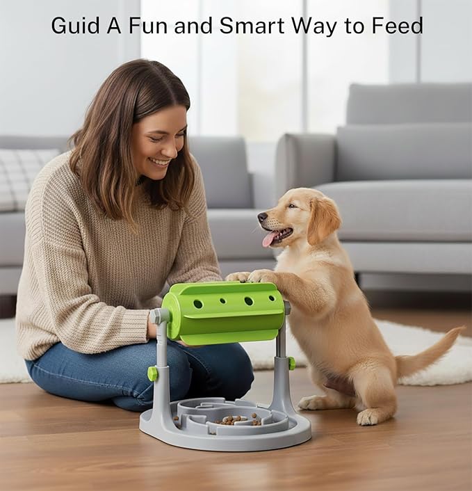 Ito Rocky Interactive Dog & Cat Food Puzzle Toy - Treat Boredom Dispensing Slow Feeder - Anxiety IQ Training in Smart Feeding and Adjustable Height for Small/Medium Dogs