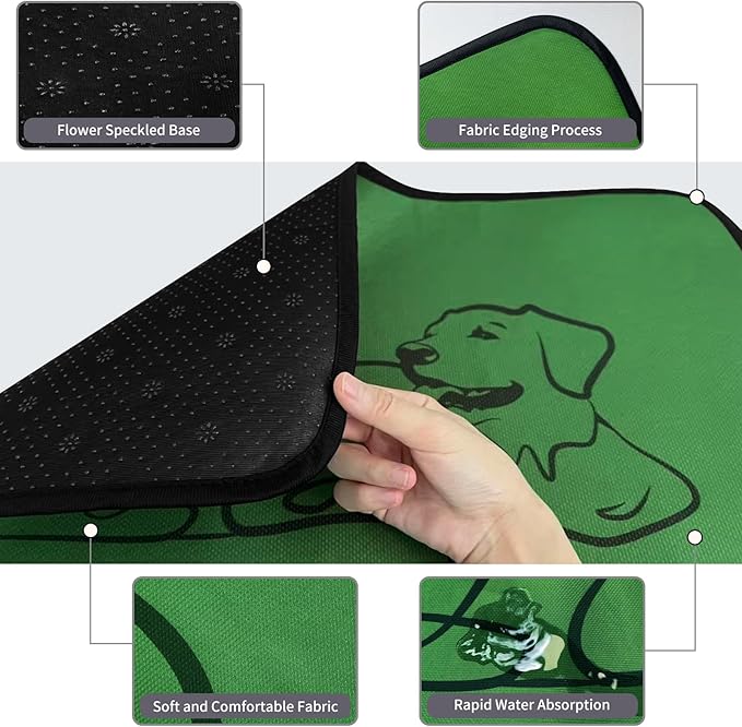 2 Pack Washable Pee Pads for Dogs 51"x52", Reusable Training Puppypads Absorbency Non-Slip & Leak-Proof for Pet Whelping Box Playpen Crate Sofa Bed Floors (Green)