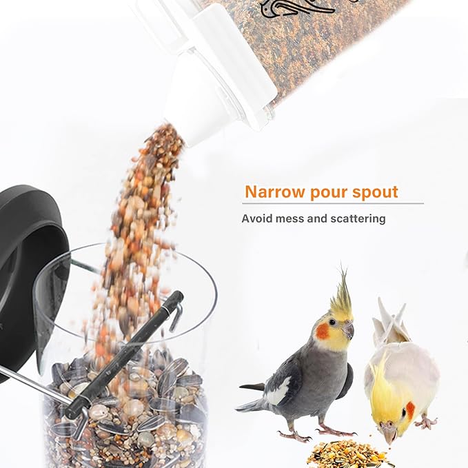 Brabtod Bird Seed Storage Container Airtight | 3 Qt/2.5 L Clear Plastic Bird Food Container Portable-with Measuring Cup/Lid|Pet Food Storage Container |Wild Bird Seed Dispenser|BPA Free