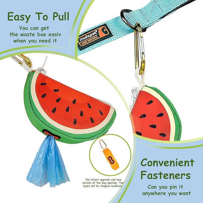 Convenient Dog Poop Bag Holder Leash Attachment with Zipper Case for Potty Bags - Cute Trash Bag Carrier Accessory Dispenser for Poo Bags