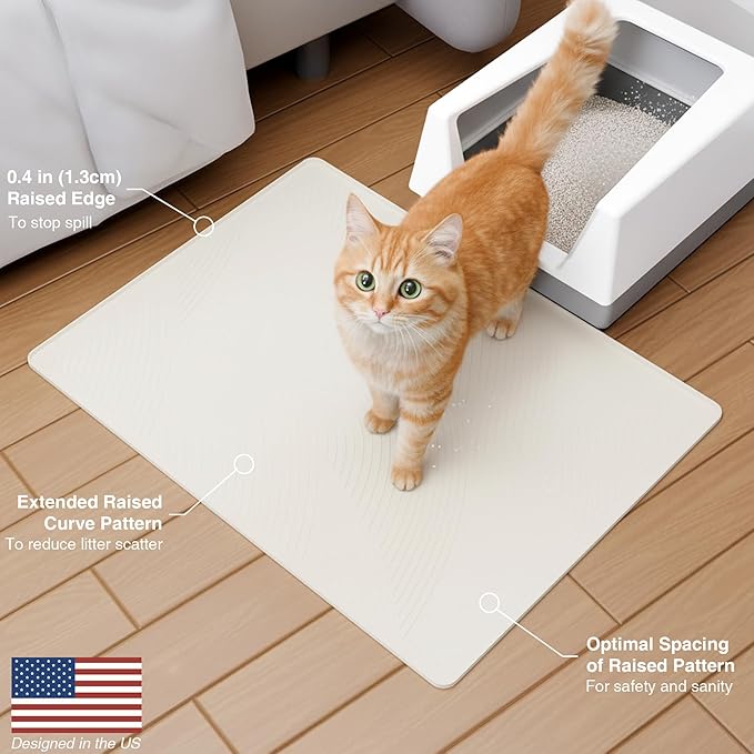 BANLYEO XL Cat Litter Mat - 40x30 in, Water Proof, US Designed Kitty Litter Trapping Mat, Easy to Clean, Scatter Control, Odorless, Less Mess and Clean Floors, Pet Supplies for Indoor Cats, Warm Beige