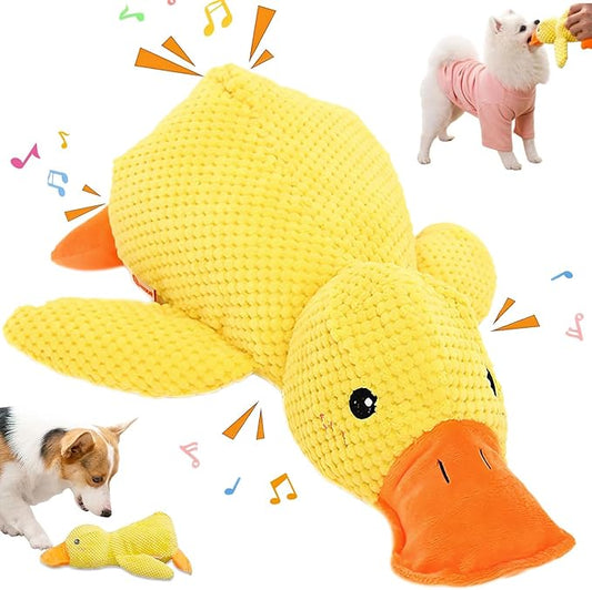 Dog Calming Duck Toy, 2025 New Interactive Plush Ducks Toy with Quack Sound and Crazy Crinkle for Aggressive Chewers, Yellow Ducks Dog Toy, The Mellow Dogs Calming Duck
