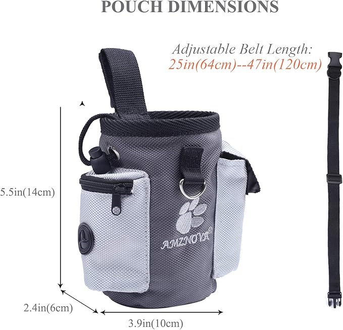AMZNOVA Dog Treat Bag Treatnow Dog Treat Pouch, Training Pouch with Waist Belt & Clicker for Training & Walking, Waist Clip On Snack Fanny Pack for Pet, 3Cups, Grey