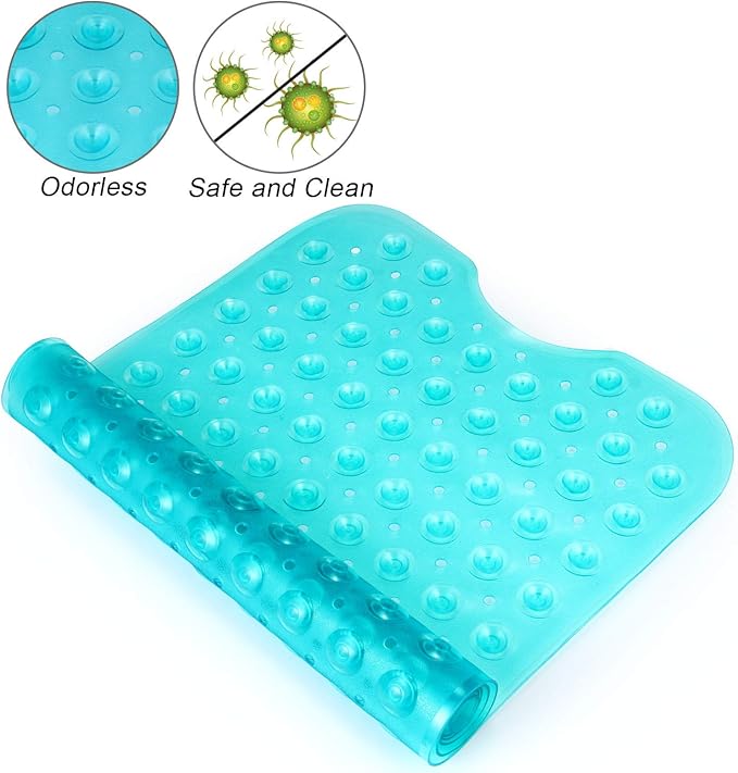 YINENN Bath and Shower Safety Mats 40x16 inch, Non Slip with Suction Cups for Bathroom Stall and Tub Floor, Extra Large and Machine Washable, Drain Holes Keep Bathtub Clean, Green