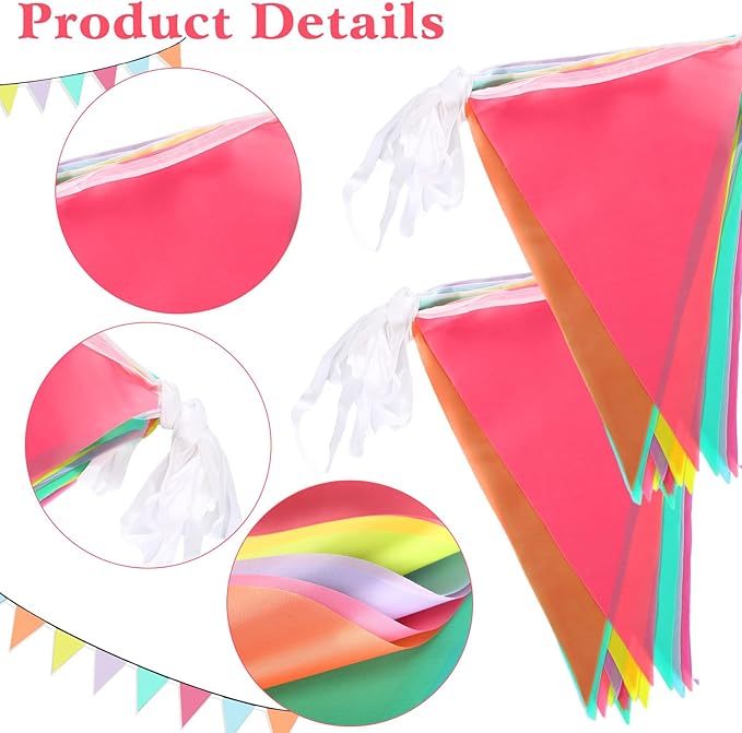 Preboun 164 Feet Pastel Pennant Banner Bunting Pennant Banner Garland 120 Pcs Pastel Triangle Flags on a String for Baby Shower Birthday Graduation Wedding Hanging Decorations(Unicorn Color)