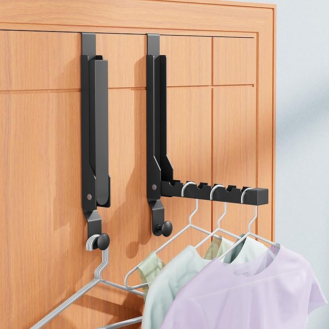 2 Pack Over The Door Hanger Folding Clothes Drying Rack, Folding Hanging Coat Rack for Indoor Laundry Room Compact Small Space Foldable Portable Clothing Hanger Hook Collapsible (Black-2(Upgraded))