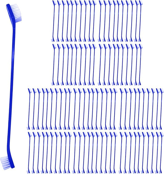 100Pcs Dog Toothbrush Dual Headed Puppy Tooth Brushing Kit Long Handle Soft Grooming Pet Dental Brushes Convenient Double Sided for Pets Puppy Teeth Brush Cleaning Oral Care Supplies-Blue