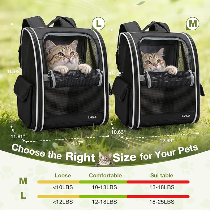 Lekereise Cat Backpack Carriers, Dog Carrier Backpacks with Breathable Mesh for Small Medium Cats Dogs Puppy Up to 18 Lbs, Pet Foldable Carrying Backpack Ventilated for Travel Hiking Collapsible