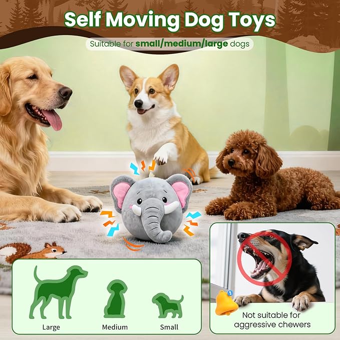 Hanarook Interactive Dog Toys, Self Moving Dog Toy to Keep Them Busy, Electronic Vibrating Dogs Toy/Squeaky Bouncing Ball for Small Medium Large Dogs with Jumping Music Talking Silent Mode (Elephant)