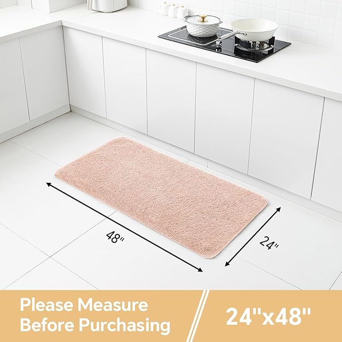 Dusty Pink Bathroom Rugs 24"x48" – Long Plush Non-Slip Bath Mat, Absorbent & Washable Microfiber Runner Rug – Perfect for Tub, Sink, or Washroom