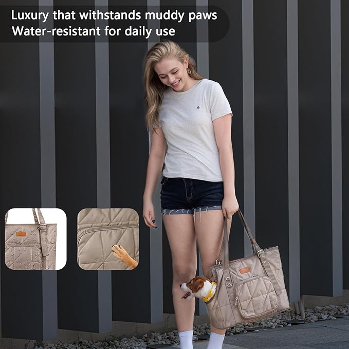 Dog Purse Carriers for Small Dogs and Cats Up to 10 lbs,Puppy Carrier with Pockets,Adjustable Shoulder Strap,Hard Bottom Support,Fuffy Tote Bag for Travel