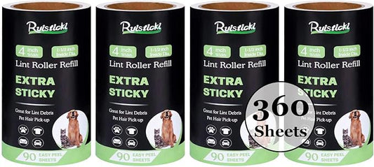 4 inch Lint Roller Refills for PetLovers Evercare Fedicelly Albatross and More Lint Rollers, Extra Sticky 90 Sheets per Refill, Pack of 4 Rolls, 360 Sheets Total (1 1/2 inch Inside Diameter)