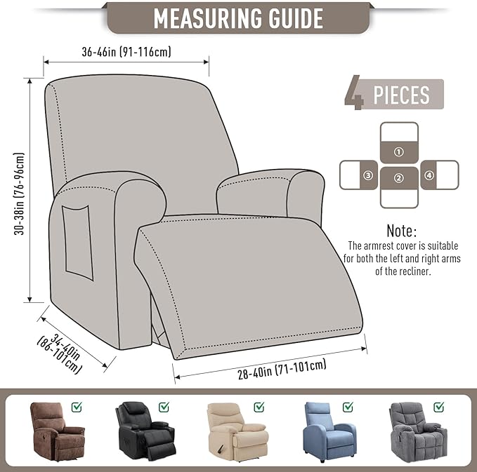 TAOCOCO Oversized Recliner Chair Covers, 1 Seater Streach Recliner Covers Soft Couch Protector Furniture Protector Covers with Elastic Chair Cover Jacquard Pattern (Pale Brown)