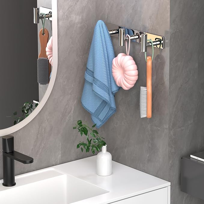 VINHOLD Wall Mounted Coat Rack-3 Hooks, Heavy Duty Stainless Steel Wall Hooks for Towel Coat Bag, Hat Rack Coat Hanger Coat Hooks Towel Racks for Bathroom Entryway Kitchen Hotel (Glossy, 1 Pack)